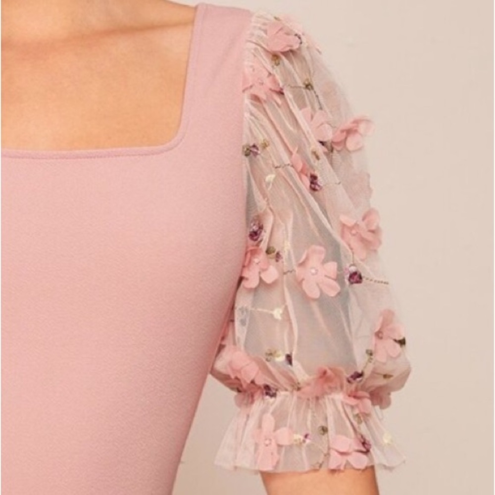 Floral detail sheer puff sleeve ruffle top - Picture 5 of 5